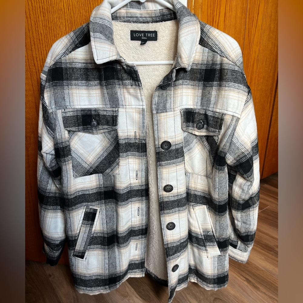Love Tree Black and Cream Plaid Jacket